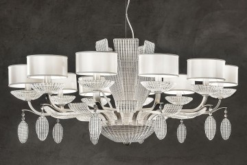 Люстра из рифленого стекла с 10 круглыми белыми плафонами - msr/418