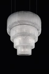 Белая люстра из 4 ярусов стеклянных и хрустальных подвесок - msr/238