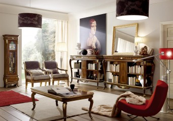 Библиотека с 2 книжными шкафами и часами - gri/097