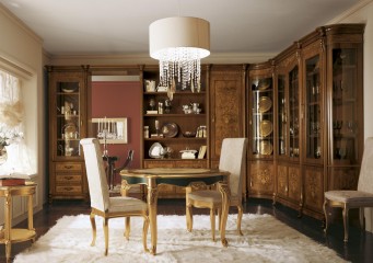 Угловая столовая из массива орехового оттенка с интарсией - gri/147