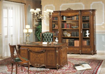 Классический кабинет из массива орехового оттенка с зелеными креслами - gri/163