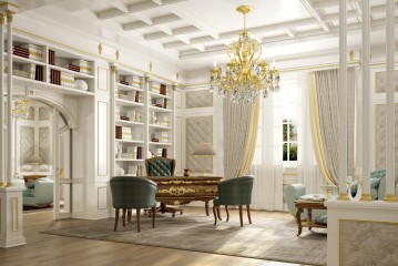 Белый кабинет с зелеными кожаными креслами - gri/146