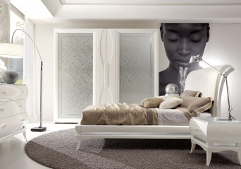 Кровать цвета слоновой кости с высоким мягким изголовьем - gri/030