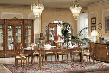 Коричневая столовая из массива с интарсией и резьбой с позолотой - gri/152