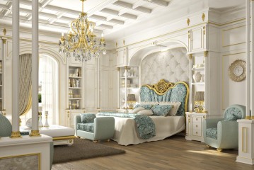 Спальня в белых и бирюзовых тонах с гардеробной комнатой - gri/144