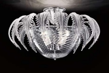 Стеклянная люстра в виде чаши с декоративными зубчатыми листочками - gab/026