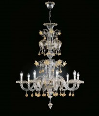 Каскадная многорожковая люстра из желтого и прозрачного хрусталя - gab/006