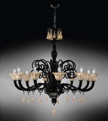 Черная люстра с деталями из желтого стекла - gab/079