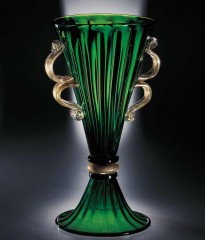 Изумрудная ваза из рифленого стекла с золотистыми ручками - gab/068