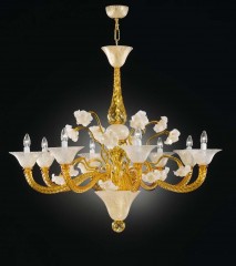 Желтая стеклянная люстра с кракелированными плафонами - gab/099