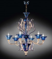 Люстра из синего и желтого стекла с декоративными завитками - gab/104