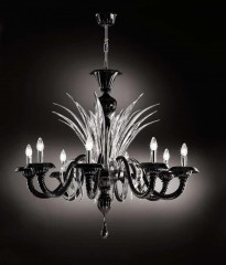 Люстра из черного и прозрачного стекла с 8 огоньками - gab/064