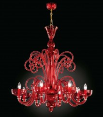 Красная люстра из рифленого стекла с завитками - gab/022