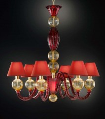 Красная люстра с коническими абажурами и стеклянными бусинами - gab/044