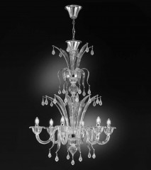 Серебристая люстра с хрустальными подвесками каплевидной формы - gab/012