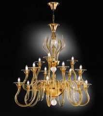 Золотистая люстра с обрамлением из желтого стекла - gab/001