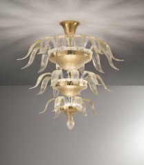 Трехъярусная люстра из золотистого стекла с чашами и лепестками - gab/197