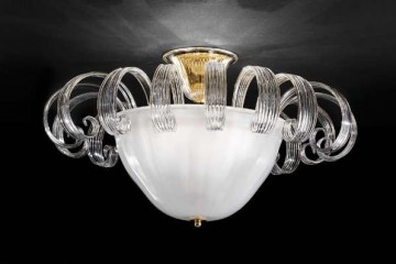 Белая чашеобразная люстра из матового стекла с прозрачными завитками - gab/007