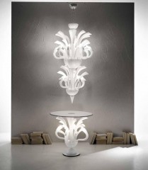 Двухъярусная белая люстра с чашами и завитками - gab/165