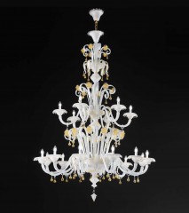 Белая каскадная люстра с подвесками из желтого стекла - gab/009