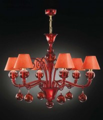 Красная люстра с рифлеными завитками и подвесками в форме шара - gab/095
