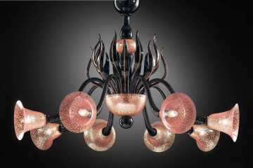 Черная люстра со стеклянными плафонами в технике кракелюр - gab/038