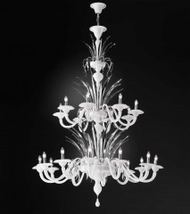 Белая двухъярусная люстра со стеклянными элементами - gab/062