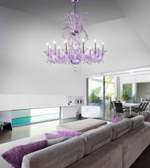 Люстра из фиолетового стекла с подвесками виде капелек - gab/193