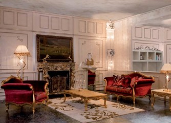 Классическая гостиная с мебелью в красной бархатной обивке - mon/454