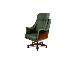 Зеленое кожаное кресло с подголовником - rit/097