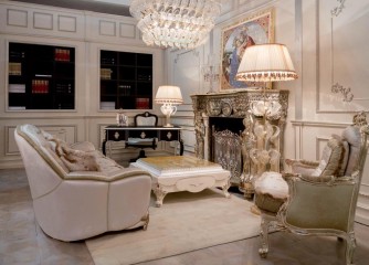 Серая гостиная с черным письменным столом - mon/444