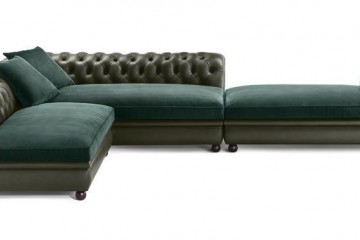 Угловой модульный диван с банкеткой в зеленой кожаной обивке - pfu/113