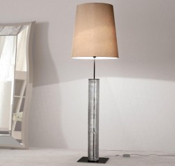 Торшер с круглым бежевым абажуром на рифленой стеклянной ножке - gkn/119