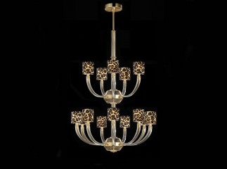 Двухъярусная люстра с 24 круглыми абажурами с леопардовым рисунком - gls/259