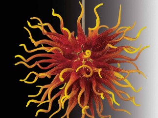 Люстра из стеклянных завитков красно-желтого цвета - gls/535