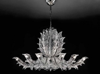 Дизайнерская объемная люстра из прозрачных стеклянных листьев - gls/340