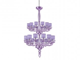 Большая двухъярусная сиреневая люстра из муранского стекла с 24 круглыми абажурами - gls/251