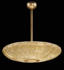 Золотистая люстра с круглым узорчатым абажуром из стекла - gls/012