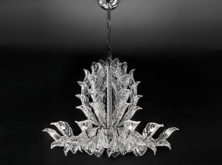 Эффектная подвесная люстра из прозрачного муранского стекла с листьями - gls/341