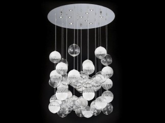 Круглая люстра с подвесными шарами из прозрачного и белого муранского стекла - gls/050