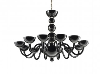 Рожковая люстра из черного муранского стекла с 12 плафонами-чашами - gls/240