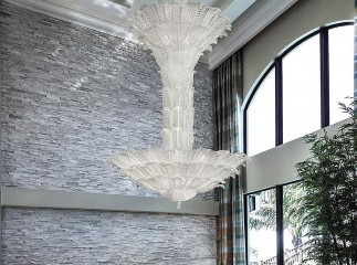 Оригинальная фигурная вертикальная люстра из стеклянных резных листьев - gls/305