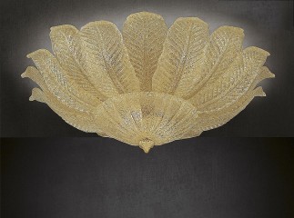 Люстра из стекла цвета шампанского с широкими резными листьями в круглой розетке - gls/284