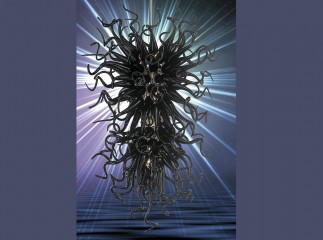 Большая вертикальная подвесная люстра из стеклянных спиралей графитового цвета - gls/522