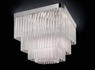 Квадратная люстра с каскадом из стеклянных подвесок с орнаментом - gls/117
