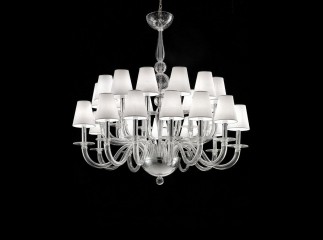 Люстра из прозрачного венецианского стекла с 2 ярусами белых конических плафонов - gls/253