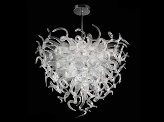 Люстра из светлых стеклянных спиралей на серебристом каркасе - gls/556