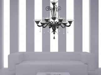 Черная стеклянная люстра с прозрачными подвесками и коронами на розетках - gls/241