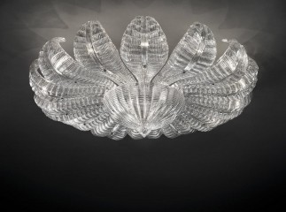 Круглая люстра из прозрачного рифленого стекла с широкими загнутыми лепестками - gls/368