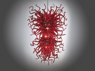 Дизайнерская вертикальная люстра из прозрачного красного венецианского стекла - gls/539